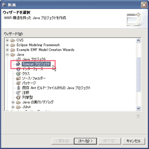 Tomcatプロジェクト選択